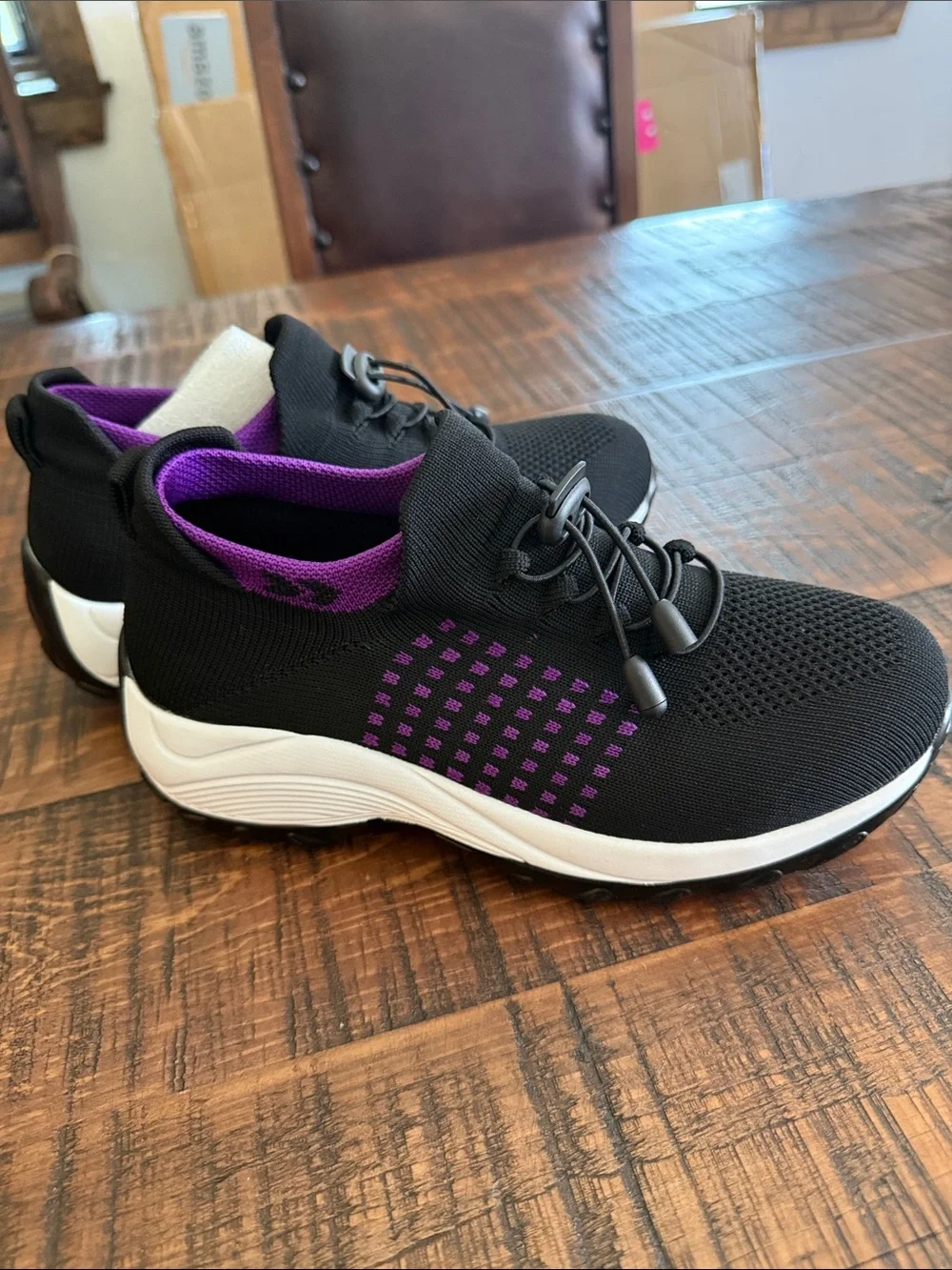 Women’s Comfort Wear Slip-On Athletic Sneakers in Black and Purple